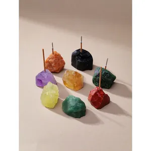 Natural raw crystal stone incense stick holders in assorted colors