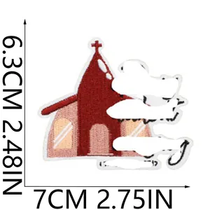 Parche bordado religioso diseño de iglesia para planchar, 7cm x 6,3cm para bolsos