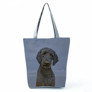 Large capacity shoulder tote bag featuring a realistic black poodle portrait print