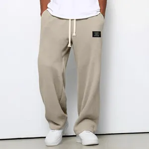 Lässige Herren-Sweathose aus Waffelstrick mit weitem Bein und Kordelzug in Beige