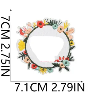 Parche bordado de corona de flores con medidas, tema religioso para bolsos y ropa