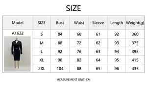 Detaillierte Größentabelle für das französische langärmelige Bodycon-Kleid, Modell A1632
