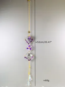 Handmade crystal suncatcher with amethyst chips and faceted prism, 52cm length.