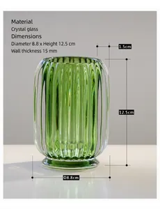 Green ribbed glass makeup brush holder with dimensions 8.8x12.5cm for desk organization