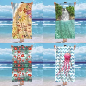 Four vibrant microfiber beach towels with summer ocean and nature prints.