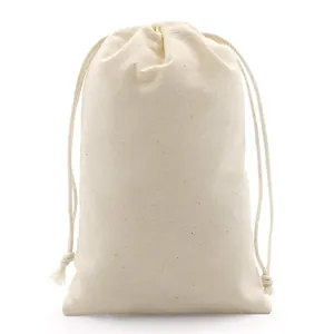 Professional natural thick cotton drawstring pouch for jewelry and gift packaging
