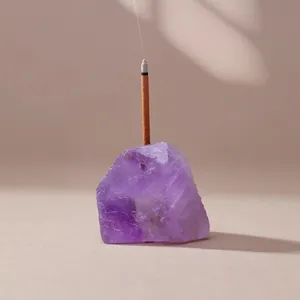 Porte-encens en cristal d'améthyste naturelle violette pour le yoga et la méditation