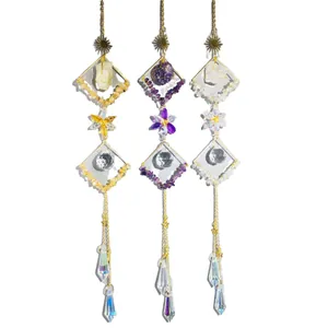 Natural amethyst and citrine crystal suncatchers with faceted glass pendants