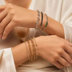 Elegante set van goud en zilver vergulde roestvrijstalen schakelarmbanden voor dames