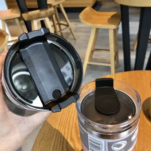 Detail view of two functional lid latches for the 304 stainless steel insulated car cup.