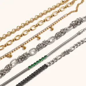 Roestvrij Staal Verguld Knoop Ketting Armband Voor Vrouwen Minimalistische Hip Hop Strass Ingelegde Schakelarmband Sieraden