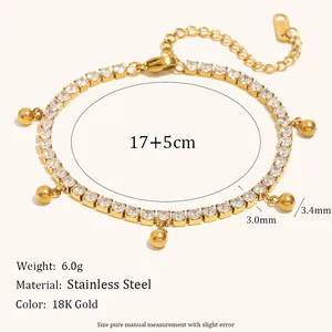 Elegante 18K vergulde roestvrijstalen tennisarmband met zirkoon en goudkleurige bolletjes