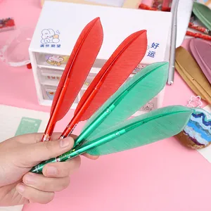 Set of creative feather-shaped 0.5mm black ink gel pens for office stationery gift