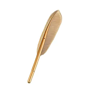 Vintage gold metal feather-shaped gel pen with 0.5mm fine tip for office and gift