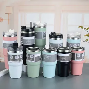 Set isolierter doppelwandiger Edelstahl-Trinkbecher mit Deckeln und Strohhalmen