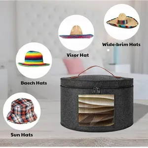 Large portable felt hat storage box with clear window for travel and organization
