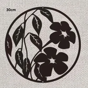 Schwarze lasergemeldete Eisen-Wanddekoration mit 30 cm kreisförmigem Blumendesign
