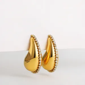 Elegant 18K gold plated chunky teardrop earrings with sparkling zirconia stones.