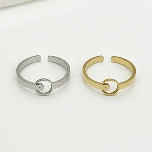 Minimalist stainless steel open rings with geometric circle design in silver and gold