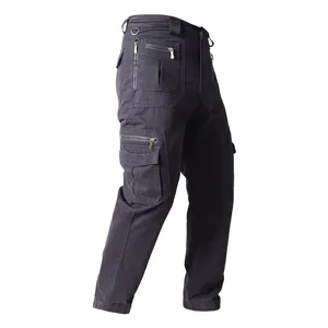 Men's black multi-pocket cotton cargo pants with straight leg and utility tactical design