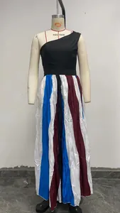 Asymmetric one-shoulder maxi dress with a vibrant multi-color block pleated skirt