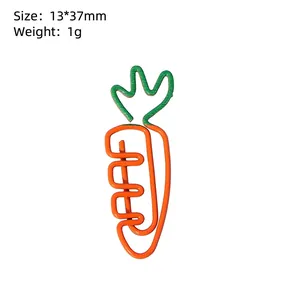 Creative carrot-shaped metal paperclip with vibrant orange and green two-color finish