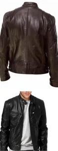 Dettaglio fronte e retro della giacca da uomo slim in ecopelle con colletto