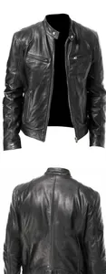 Dettagli fronte e retro di una giacca in pelle PU nera dalla vestibilità slim fit
