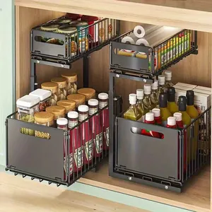 2-tier pull-out under sink organizer for kitchen cabinet storage and spice organization