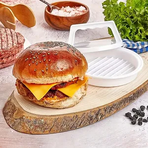 White plastic burger patty press mold with grill texture for homemade hamburgers
