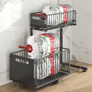 Heavy-duty 2-tier under-sink sliding storage rack for kitchen cabinet organization