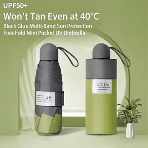 Mini Taschen Sonnenschirm Regenschirm Für Erwachsene Faltbarer Kompakter Schirm Mit Schwarzer Beschichtung UV-Schutz Pongee Stoff Schirm