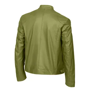 Vista posteriore dettagliata della giacca da uomo slim fit in ecopelle verde oliva