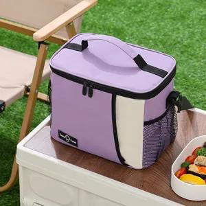 Draagbare lavendelkleurige koeltas voor buitenpicknicks en gezonde kantoor bento maaltijden