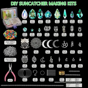Ολοκληρωμένο σετ DIY για κατασκευή suncatchers με κρύσταλλα, μεταλλικά στοιχεία και εργαλεία