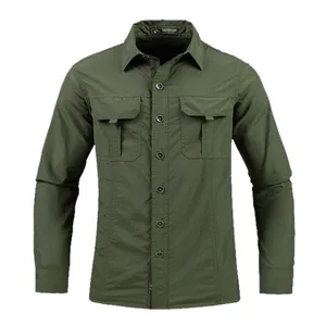 Chemise d'extérieur légère et respirante vert olive pour homme, randonnée et pêche