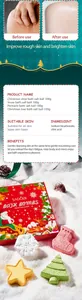 Christmas bath bomb gift set infographic with product specifications and lifestyle image.