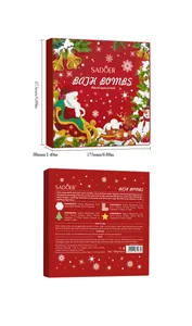Detailed view of Christmas-themed bath bomb gift set packaging front and back