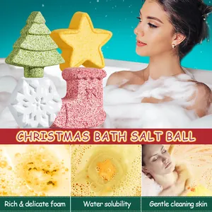 Christmas bath salt ball set with festive shapes like tree star and snowflake in bath