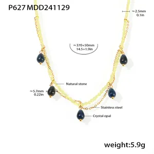 Detailed diagram of beaded necklace showing dimensions and material specifications