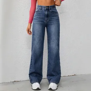 Damen High Waist Wide Leg Jeans Vintage Washed Lose Gerade Denim Hose Casual Streetwear Mode Weite Hose