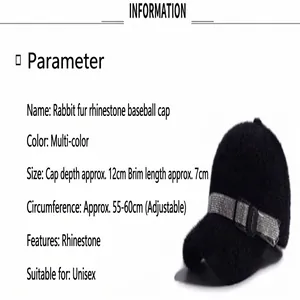 Vue détaillée de la casquette de baseball en strass avec infos sur la taille