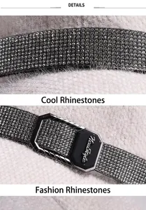 Détail de la sangle en strass scintillants sur un bonnet d'hiver gris duveteux et chaud