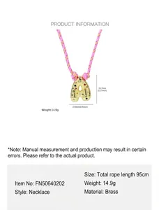 Detailed dimensions of a handmade woven rope necklace with a gold bubble letter A pendant