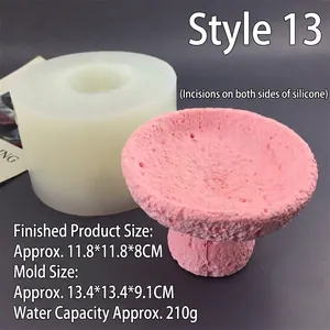Detailed view of a white silicone mold alongside a pink rock-textured finished candle holder