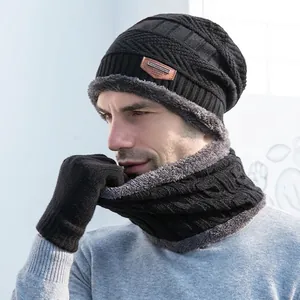 Winter Knit Beanie Hat Neck Warmer Touchscreen Gloves Acrylic Fleece Lined Thermal Windproof Outdoor Sports For Men Boys