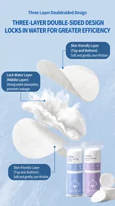 Detail view of 3-layer structure of circular pure cotton makeup pads for makeup removal.