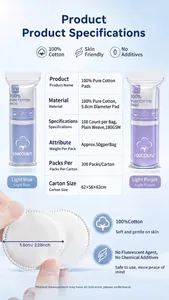 Detailed specifications of 3-layer circular cotton pads for makeup removal and skin care