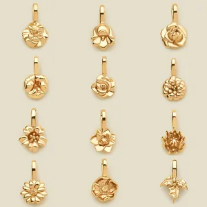 Stainless Steel 12 Month Birth Flower Pendant Necklace For Women Retro Botanical Flower Charm Necklace Gold Rhinestone Jewelry