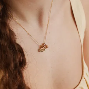 Elegant 18K gold-plated stainless steel necklace featuring delicate monthly flower pendants.